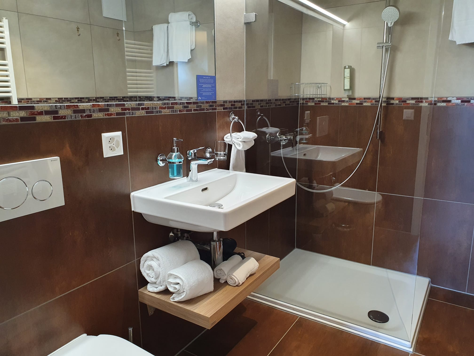 Bathroom in a single room at the Hôtel La Belle Croix in Romont