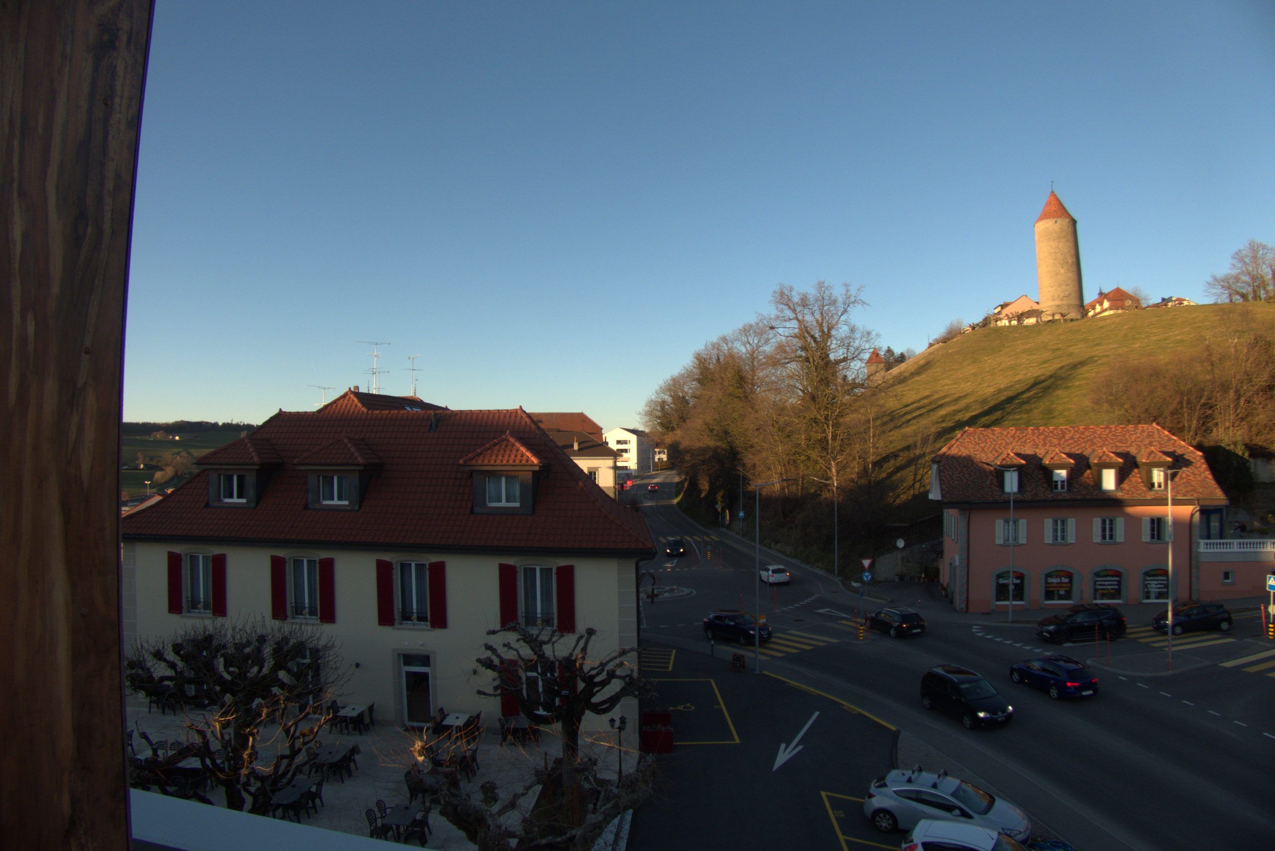 View of the castle from the Hôtel La Belle Croix in Romont